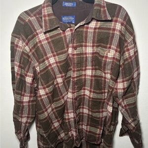 Men’s Pendleton XXL Brown & Red Plaid Lodge Shirt Flannel Virgin Wooo